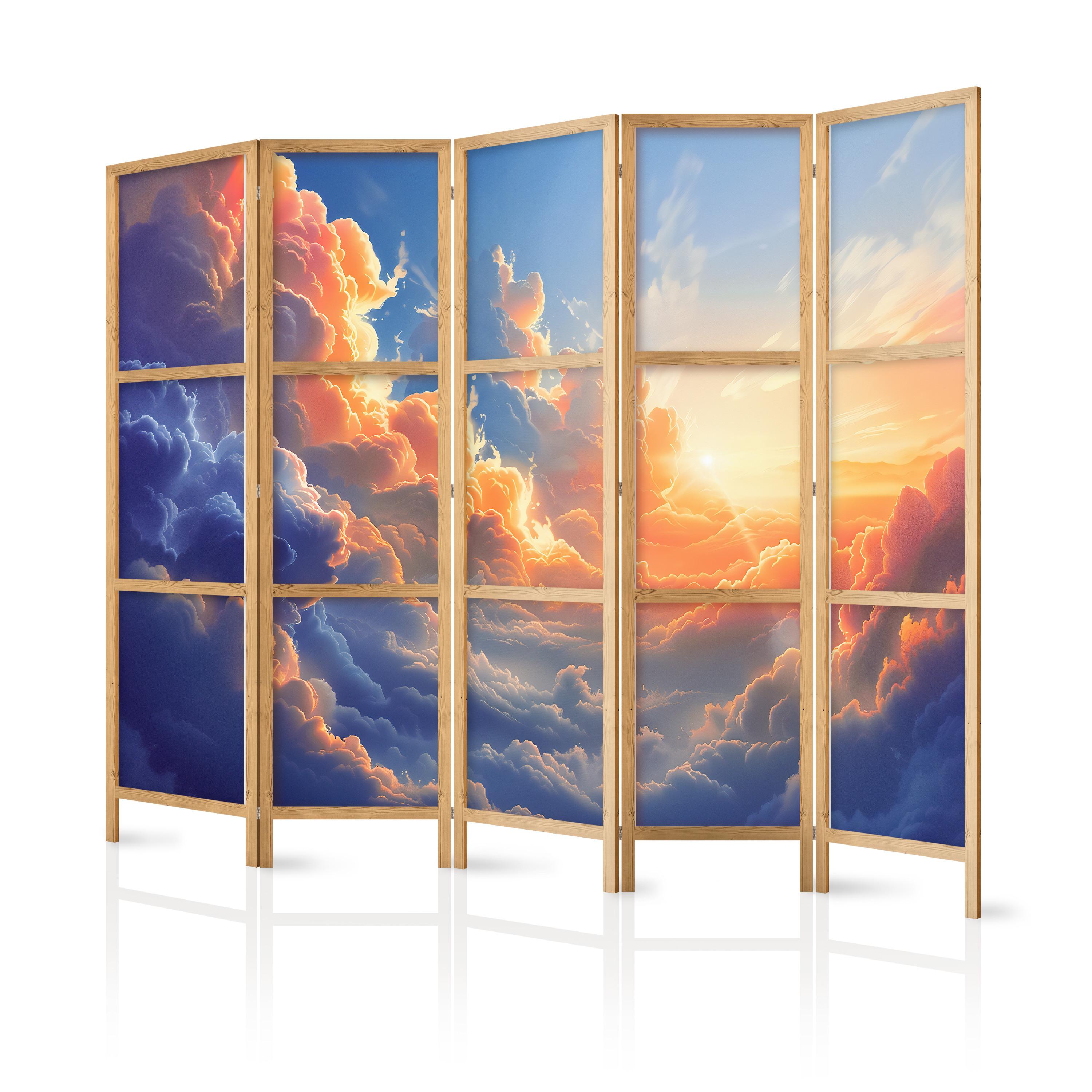 PARAVENT Japanischer 5-tlg 225x172 cm Bunte Wolken - Multicolor, Holz/Textil (225/172/3cm) - Muralo