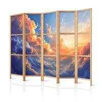 PARAVENT Japanischer 5-tlg 225x172 cm Bunte Wolken - Multicolor, Holz/Textil (225/172/3cm) - Muralo