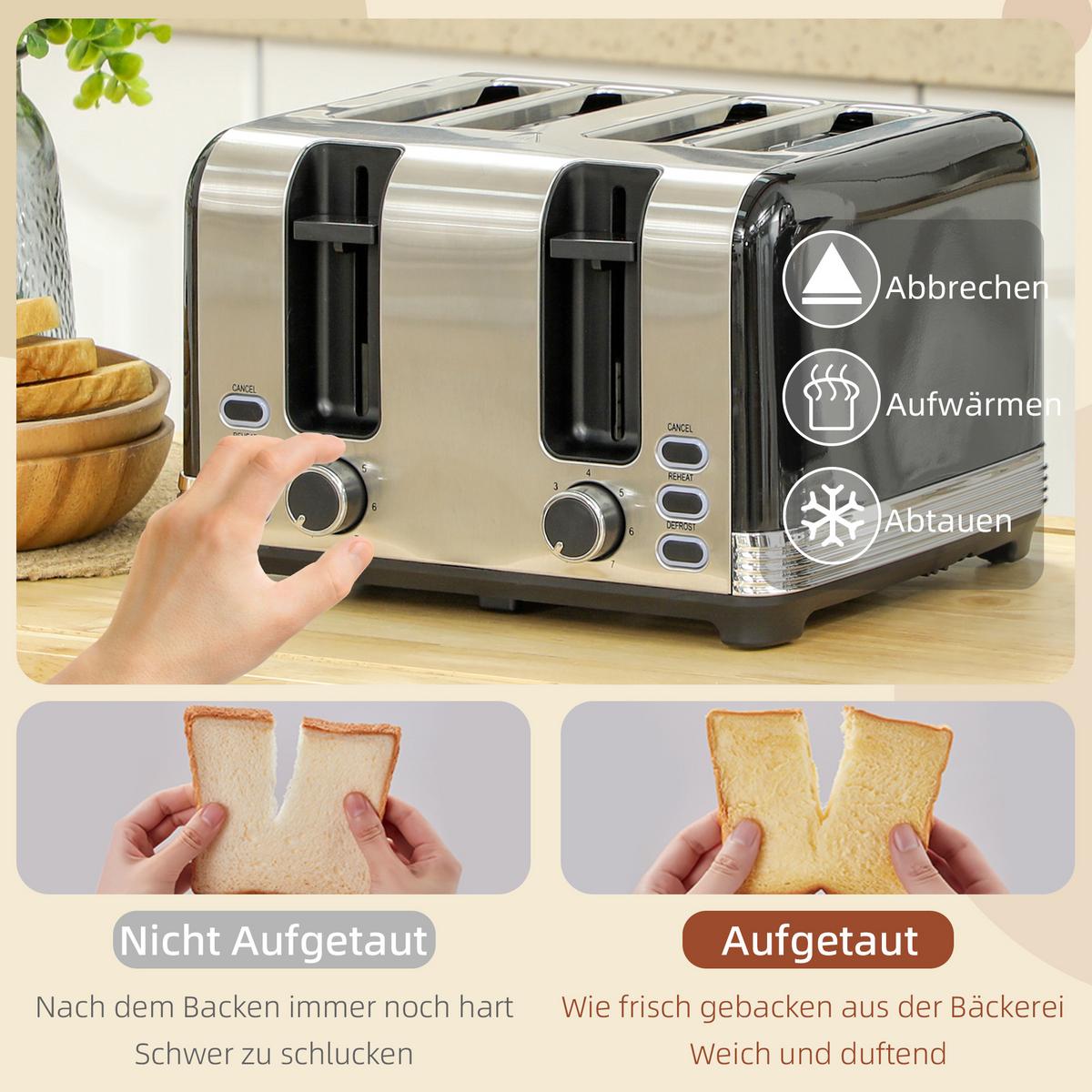 KOCHER-TOASTER-SET 2er Set Edelstahl Kunststoff Schwarz - Schwarz, Metall (19.3/26.8/24.2cm) - HOMCOM