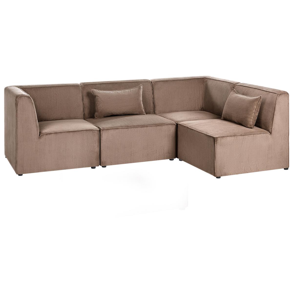 ECKSOFA Modul 4-Sitzer linksseitig Sandbeige Cord Lemvig - Sandfarben/Beige, Textil (250/166cm) - Beliani