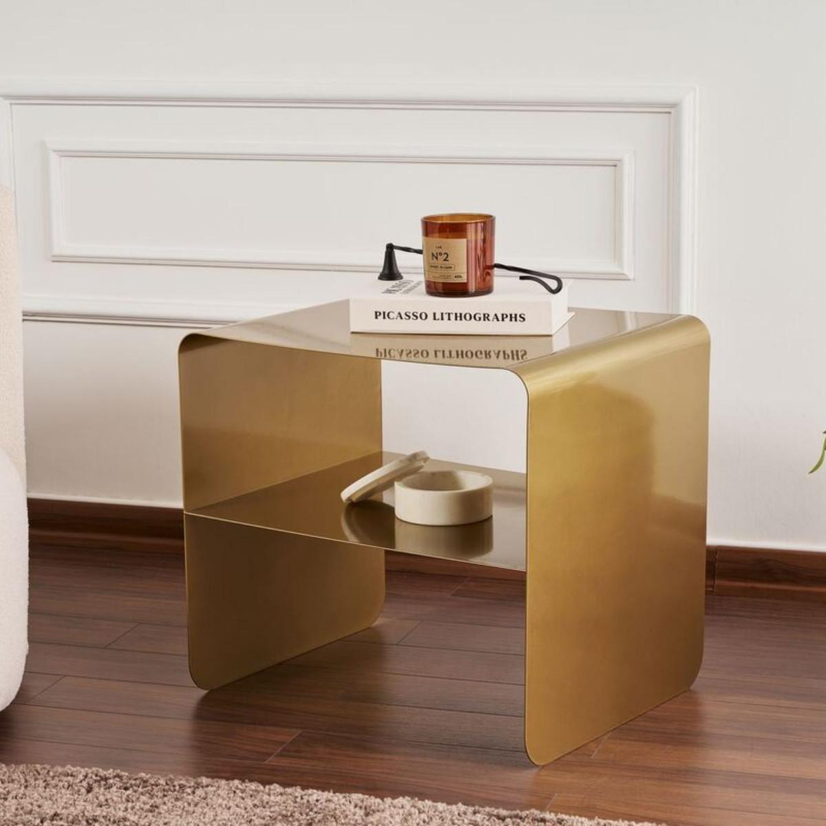 BEISTELLTISCH mit offenem fach 52/45/56 cm - Goldfarben, Metall (60/52/56cm) - Calicosy