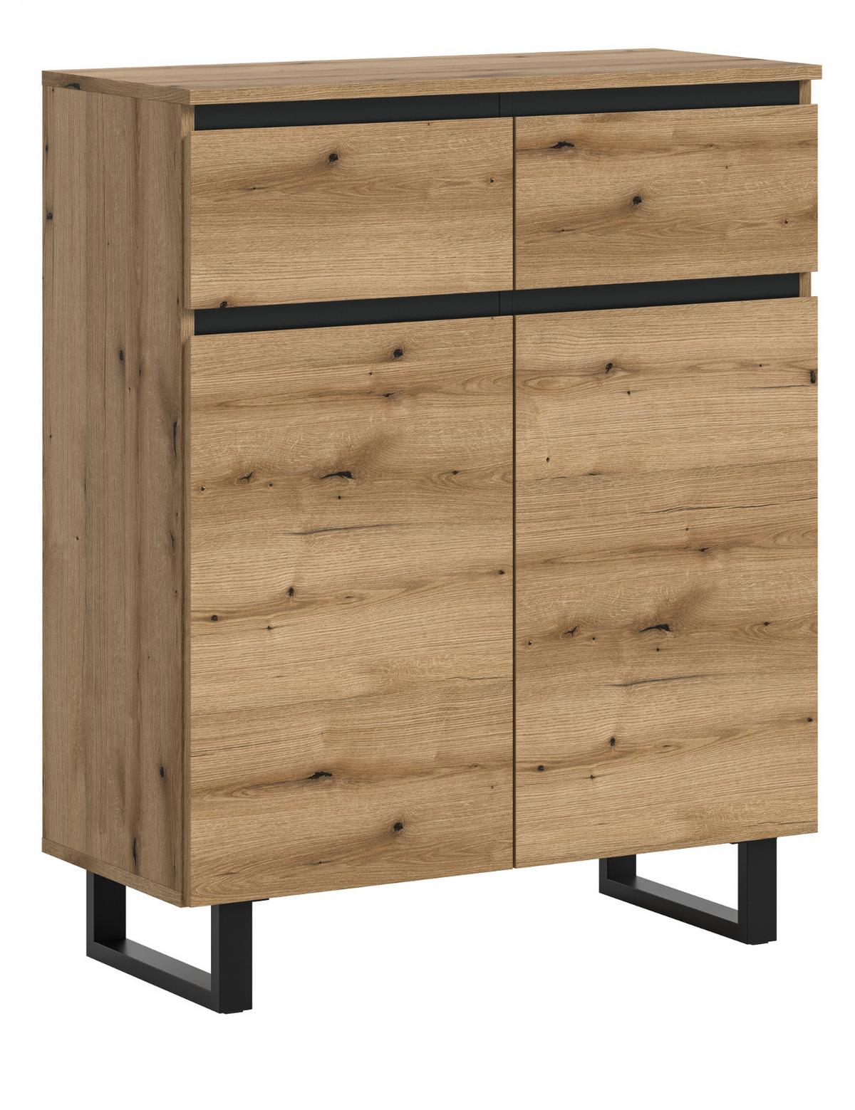 KOMMODE Evoke Eiche, schwarz, Highboard 80 x 99 cm mit Vollauszug und Soft-Close - Eichefarben/Schwarz, Holzwerkstoff/Metall (80/99/36cm) - Inn.Furn