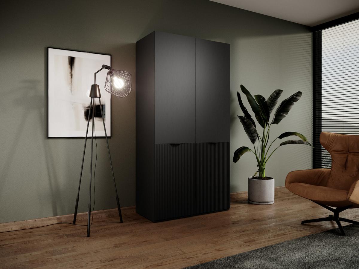 DREHTÜRENSCHRANK ATELIO 101/200/51 cm Modern Kleiderschrank 2-türig Schwarz - Schwarz, Holzwerkstoff (101/200/51cm) - MASSENO