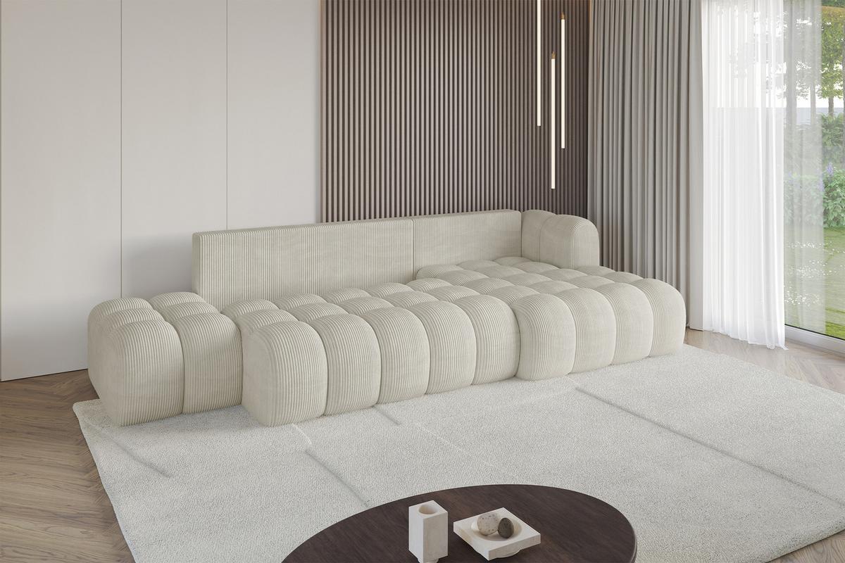 ECKSOFA mit Schlaffunktion Ottomane RECHTS OLEA-L2 321x164x75 Creme Cord - Ecru/Schwarz, Holzwerkstoff/Kunststoff (164/321cm) - ALTDECOR