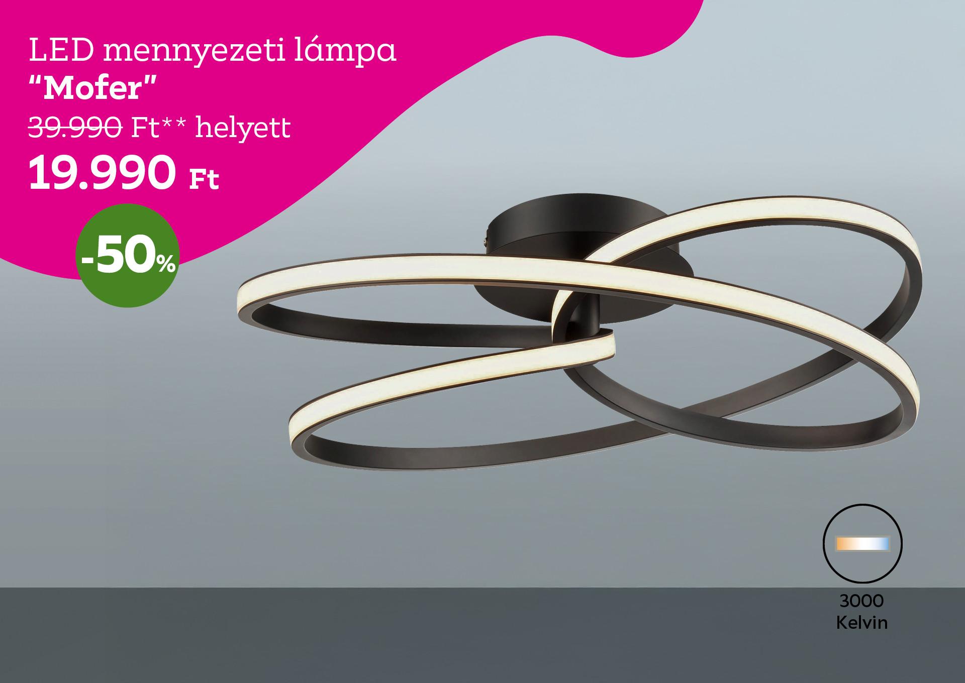 LED mennyezeti lámpa MOFER 39990 Forint helyett 19990 Forint, kedvezmény mértéke 50%