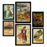 POSTER Set Mit 6 Europäische Länder Vollfarbige Illustrationen Von Vintage Tourismus Werbetafeln Aus Der Ganzen Welt A3 & A4 Schwarzer Rahmen - Schwarz, Papier (29/3cm) - Nacnic
