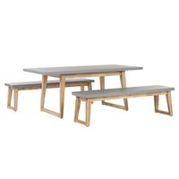 GARTENMÖBEL SET Beton/Akazienholz grau Tisch mit 2 Bänken Oria - Hellbraun/Grau, Stein - Beliani