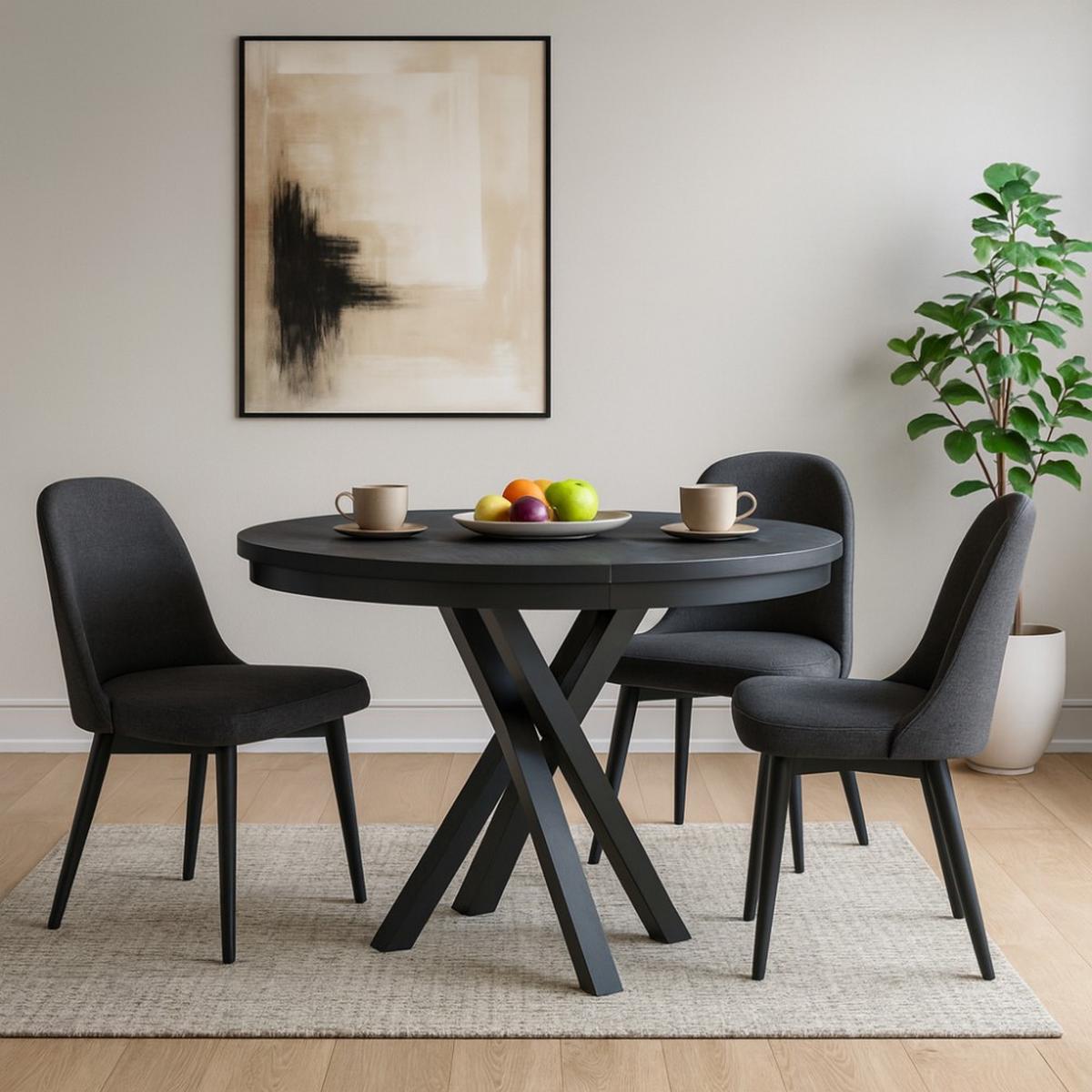 ESSTISCH Kris, Runder, mit Metallbeinen, eiche Schwarz - Schwarz, Holzwerkstoff/Metall (100/100/77cm) - Beautysofa