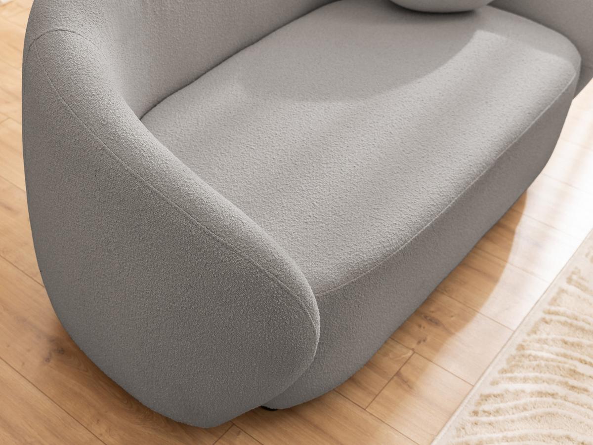 3-SITZER-SOFA Roundi Grau Bouclé - Schwarz/Grau, Holz/Kunststoff (208/76/80cm) - S-Style Möbel