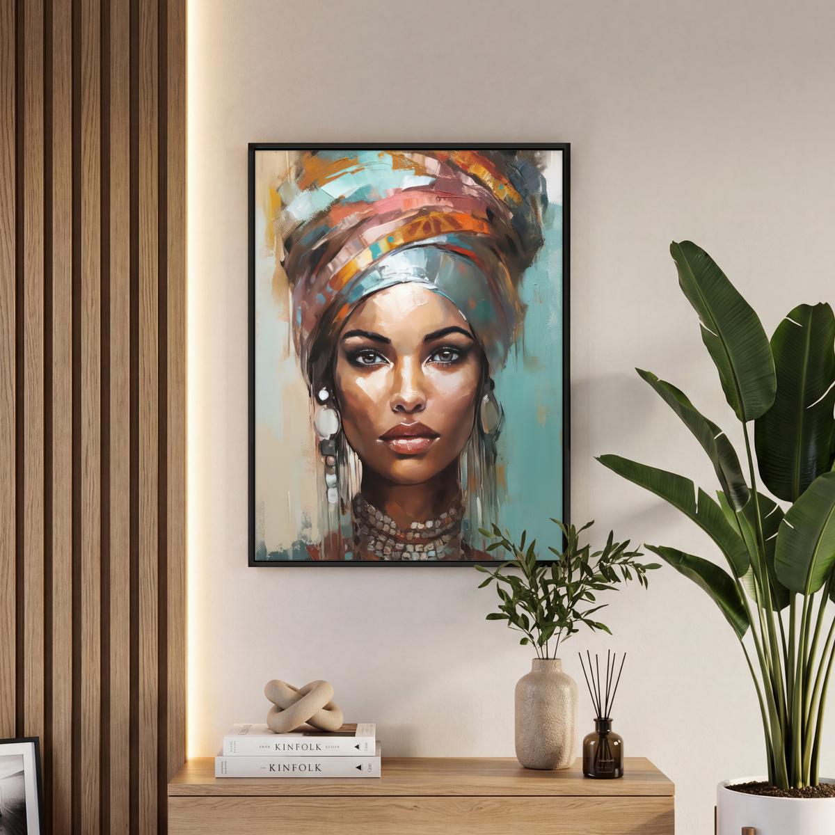 LEINWAND Bilder mit Rahmen - Frau - Kunst - Schmuck - Porträt - 50x70 - Blaugrau, Textil (50/70cm) - MuchoWow