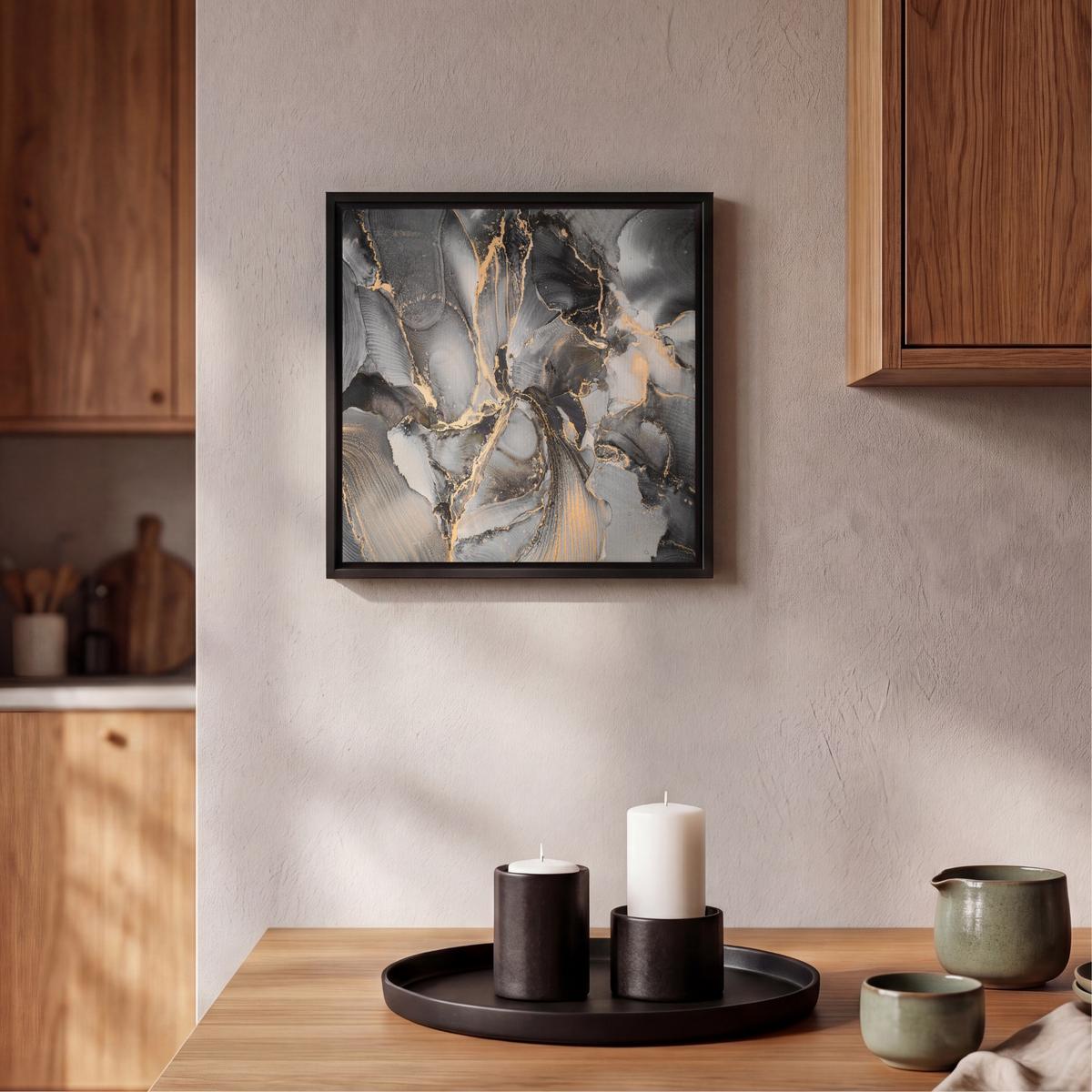 LEINWAND Bilder mit Rahmen - Grau - Luxus - Gold - Marmor - 20x20 - Dunkelgrau, Textil (20/20cm) - MuchoWow