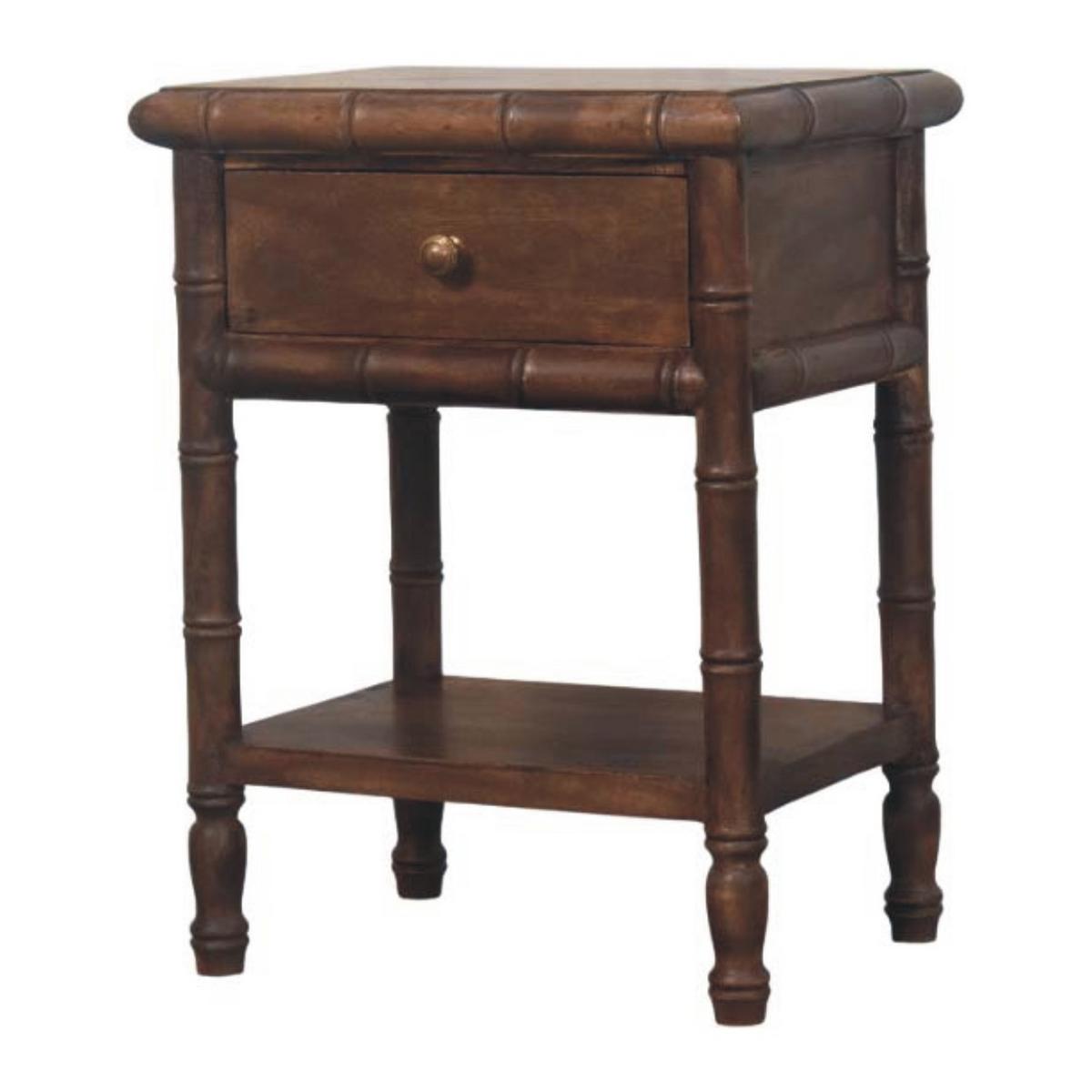 NACHTKASTEN Bambus Geschnitzt, 1 Schublade und Offenes Regal, Dunkelbraun - Dunkelbraun/Messingfarben, Holz/Metall (45/60/36cm) - Artisan Furniture