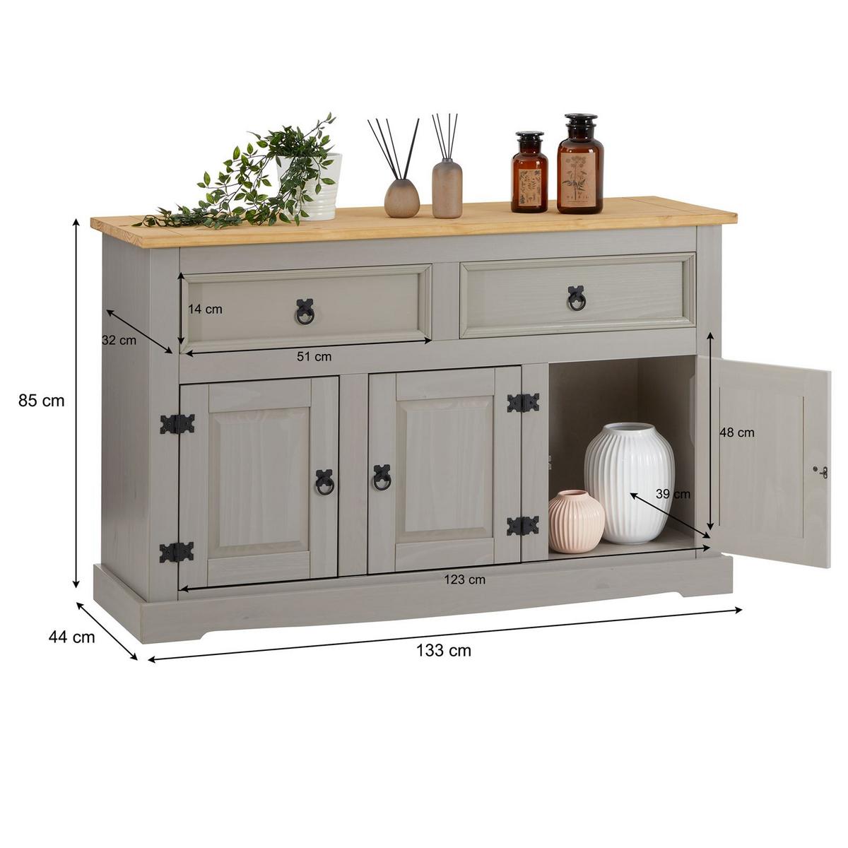 SIDEBOARD TEQUILA grau/braun - Braun/Grau, Holz (133/85/44cm) - IDIMEX