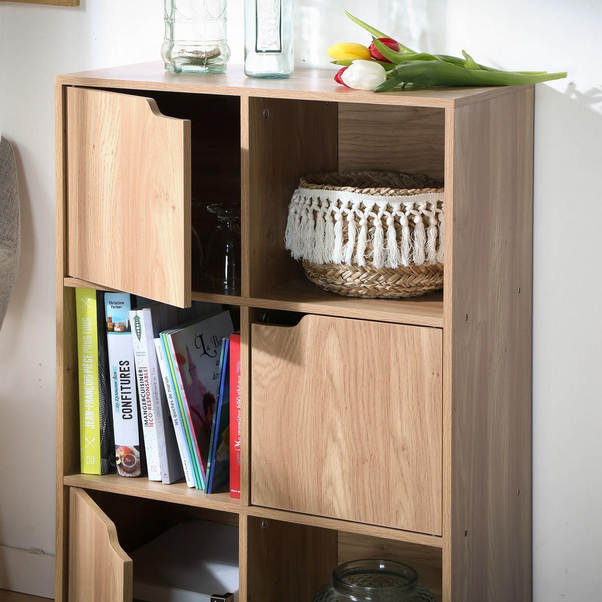 REGAL mit 6 Fächern und drei Türen - 60/29/90 cm - Eichefarben, Holzwerkstoff (60/90/90cm) - Calicosy