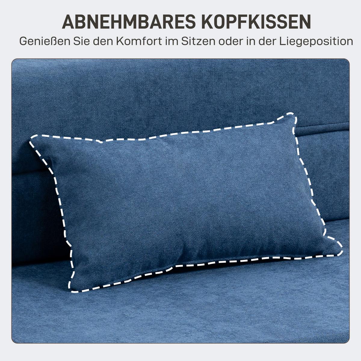 3 in 1 Schlafsessel, klappbares Schlafsofa mit Bettfunktion, Lendenkissen, Blau - Blau, Kunststoff (80/15/210cm) - HOMCOM