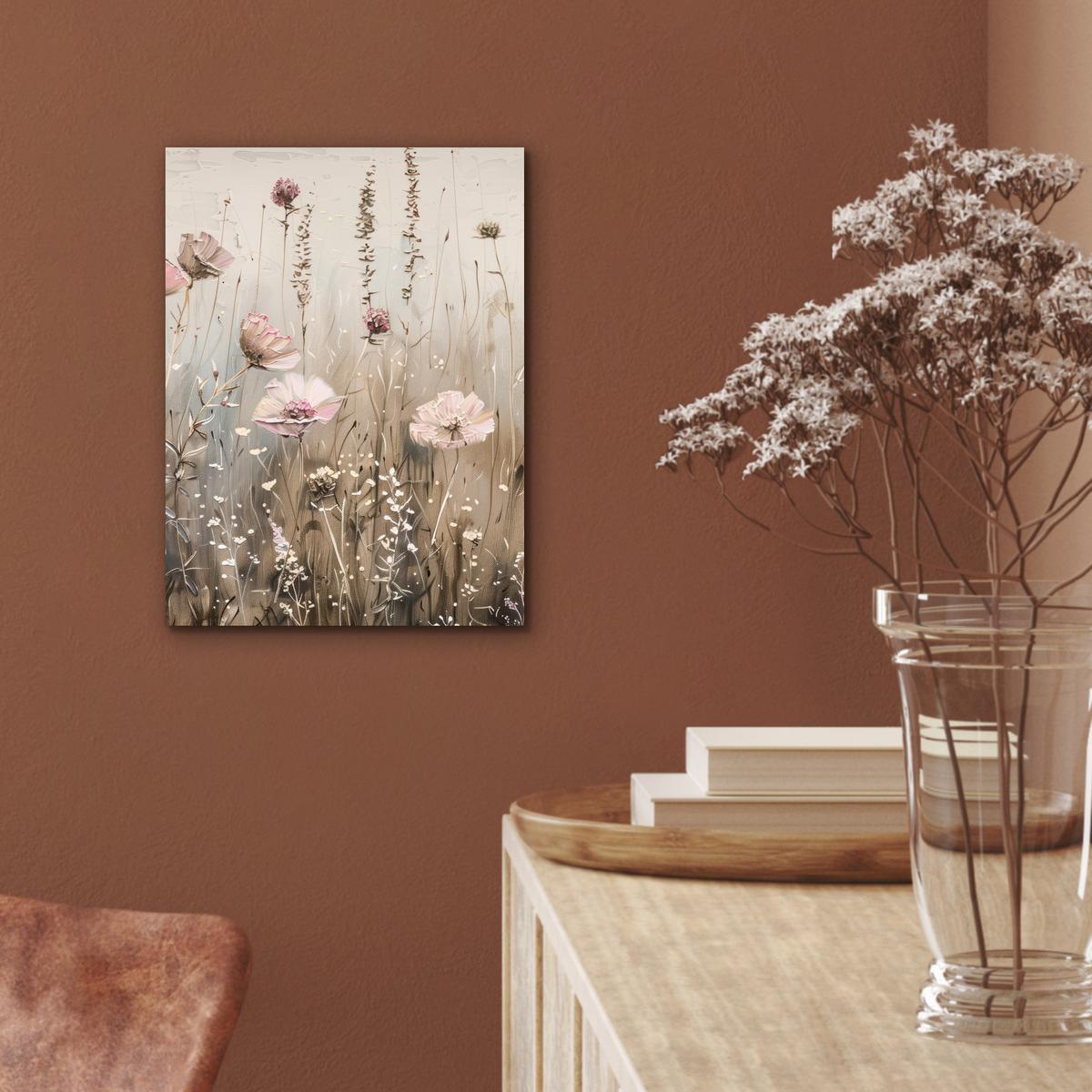 METALLBILD Blumen - Rosa - Modern - Beige 30x40 cm - Beige, Metall (30/40cm) - MuchoWow