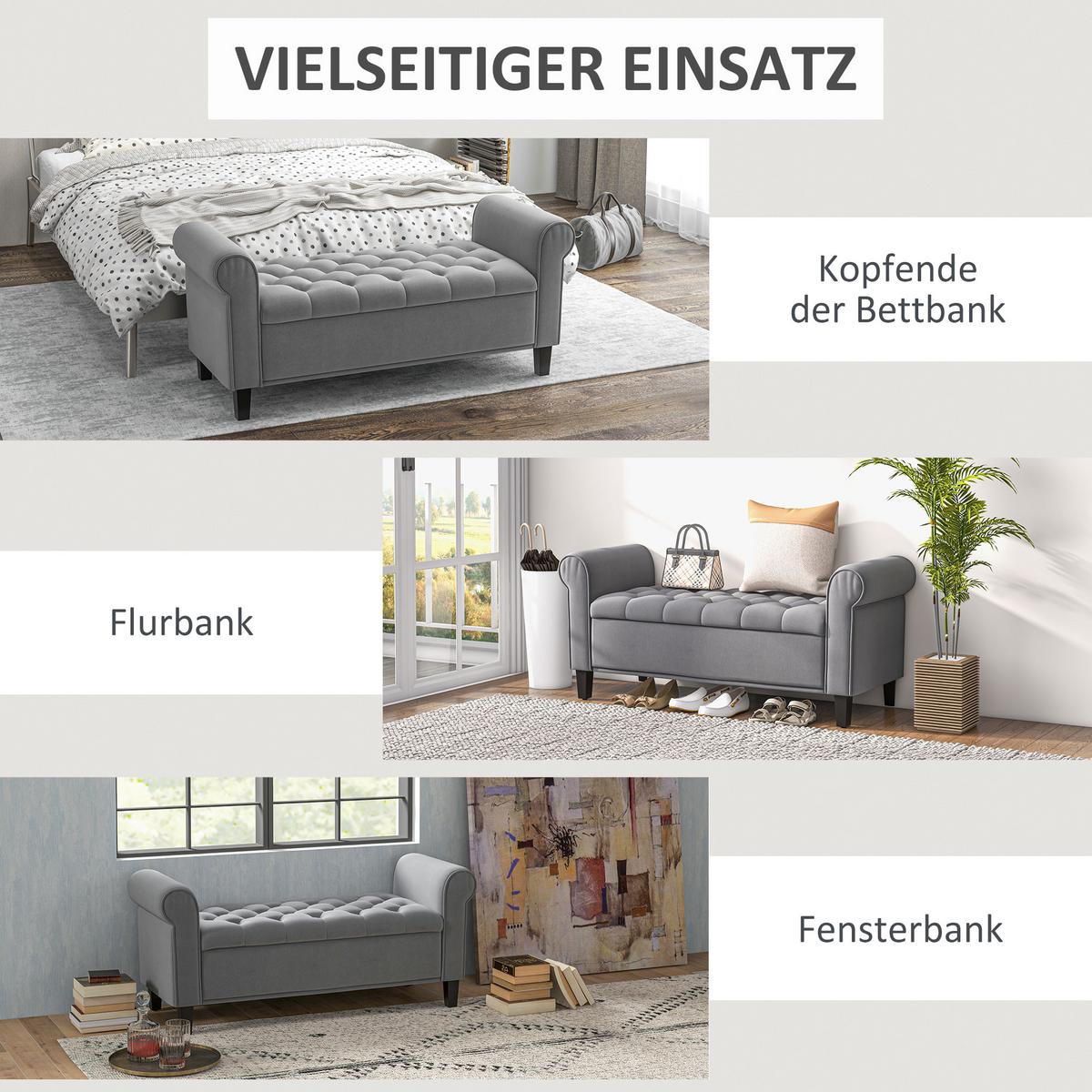 TRUHENBANK Samtoptik, Grau - Grau, Kunststoff (48.5/57/126cm) - HOMCOM