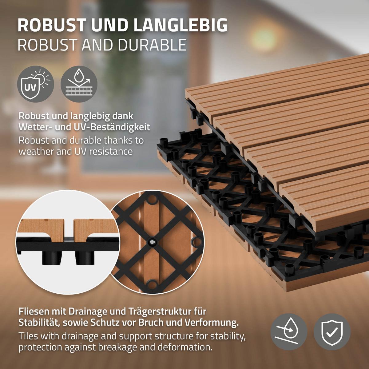 TERRASSENFLIESE Hellbraun 12 Stück - Hellbraun, Holzwerkstoff (60/30/2cm) - ECD-Germany