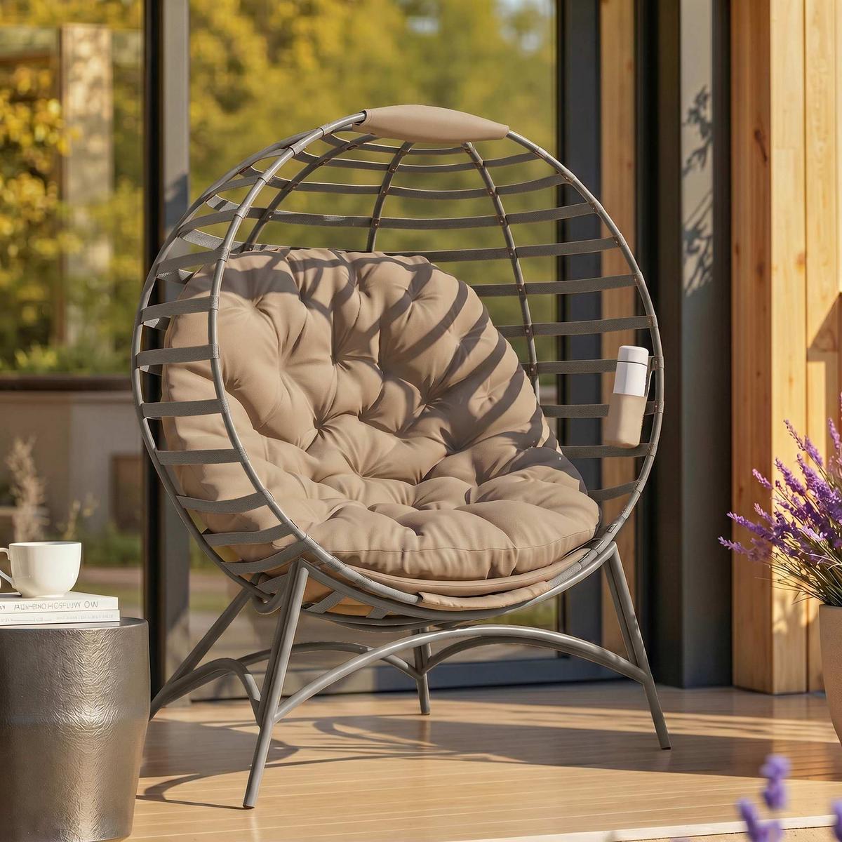 PAPASANSESSEL, Stahl, Sand - Sandfarben, Metall (77/139/118cm) - Outsunny