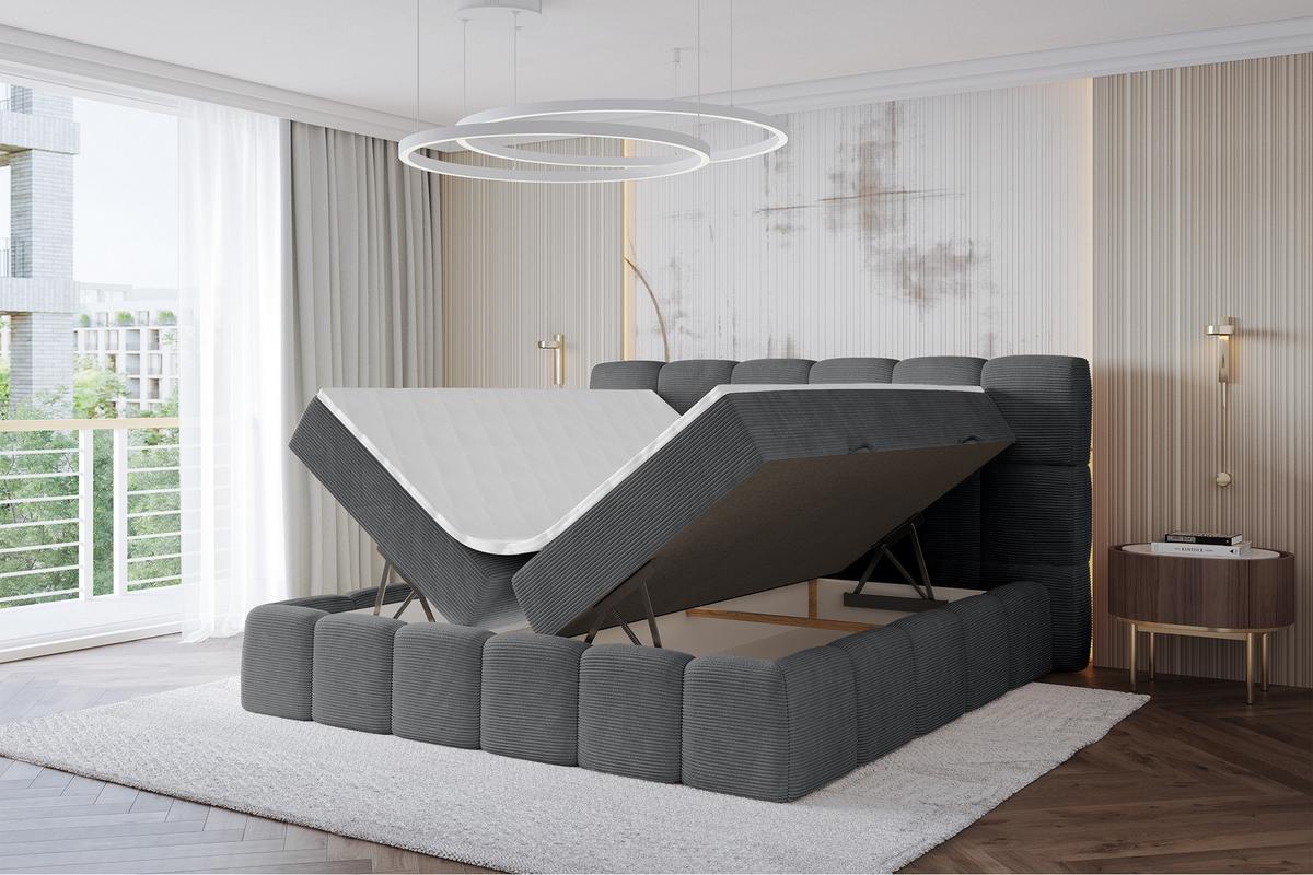 BOXBETT - AURI-H4 - 140x200 Dunkelgrau Cord - Graphitfarben, Holzwerkstoff (140/200cm) - ALTDECOR