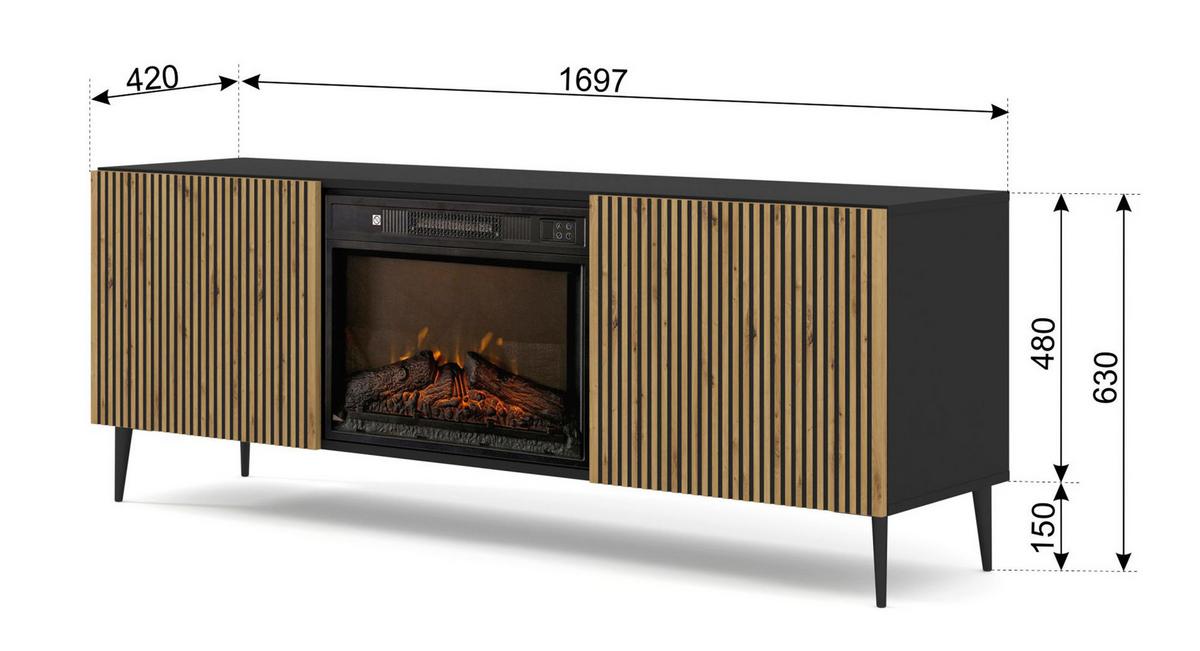 KOMMODE Artisan Eiche, Schwarz 170/63/42 - Schwarz, Holzwerkstoff (170/63/42cm) - RAUMHIRSCH FURNITURE