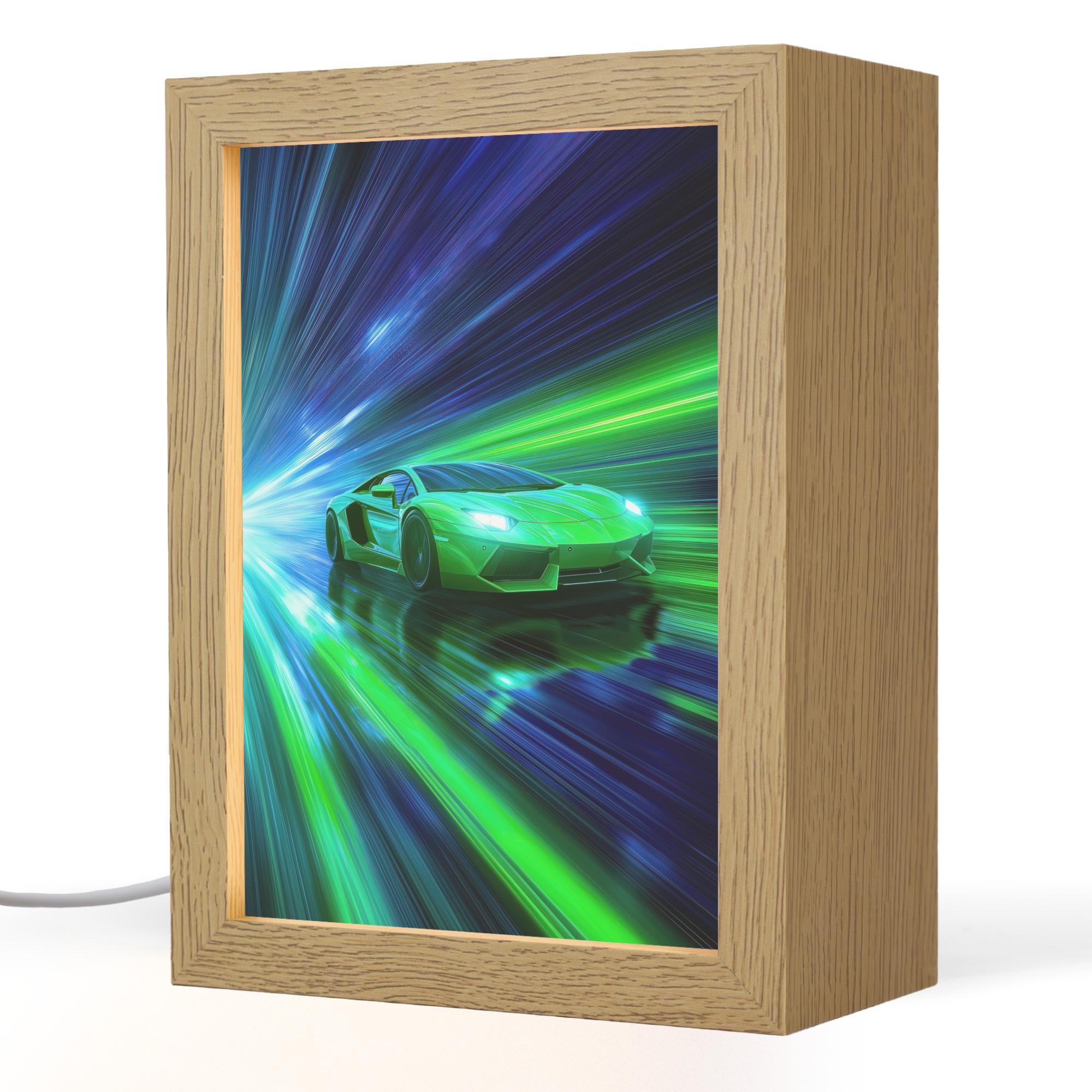 NACHTTISCHLAMPE Geschwindigkeit - Leicht - Sportwagen - Grün 15x20 cm - Grün, Holzwerkstoff (8/15/20cm) - OnlyWow