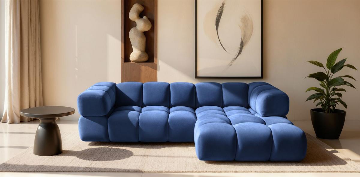 ECKSOFA Blanche In Bluvel - Blau, Holzwerkstoff/Textil (150/280cm) - Fun Möbel
