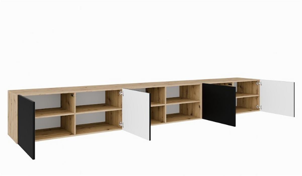 LOWBOARD MIVO 300/41/40 cm, Hängender TV-Schrank Eiche Artisan - Schwarz/Eiche Artisan, Holzwerkstoff (300/41/40cm) - MASSENO