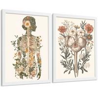POSTER Set aus 2 Anatomie Mensch Drucke und Wandbilder mit Weiblicher Silhouette und Fortpflanzungssystem Botanischer Stil Größe Weißer Rahmen A4 - Weiß, Papier (21/29.7/3cm) - Nacnic