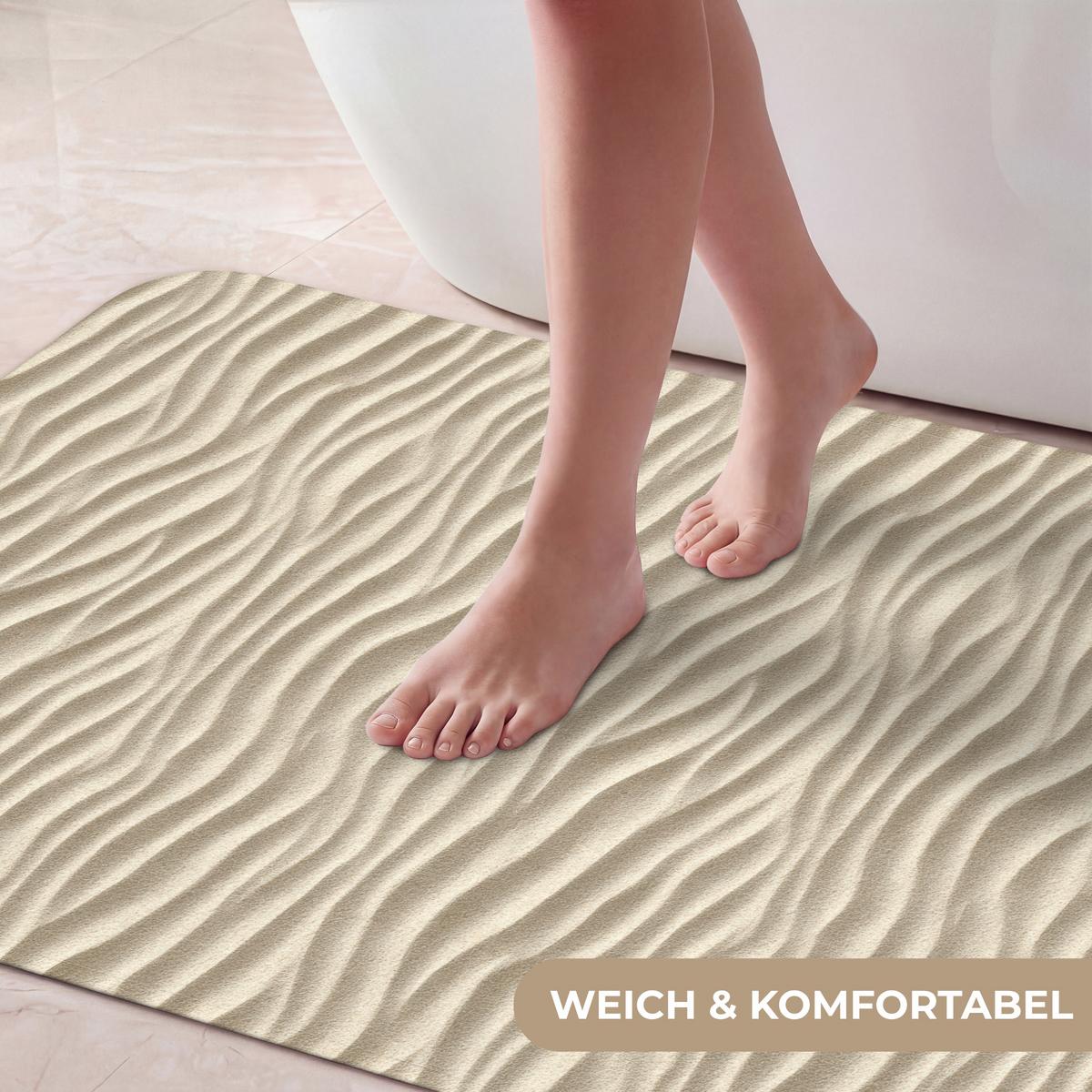 BADEMATTE Sand - Wellen - Beige 60x120 cm - Beige, Textil (60/120cm) - OnlyWow