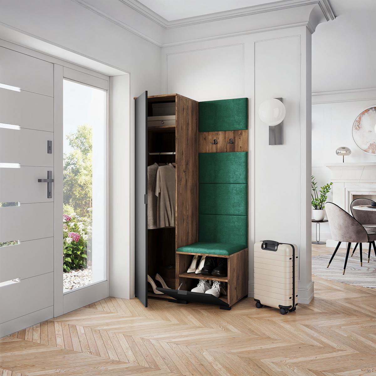 GARDEROBENSCHRANK LORI 95/181/51 cm Modern Garderobe-Set Eiche Lefkas - Eichefarben/Schwarz, Holzwerkstoff (95/181/51cm) - MASSENO