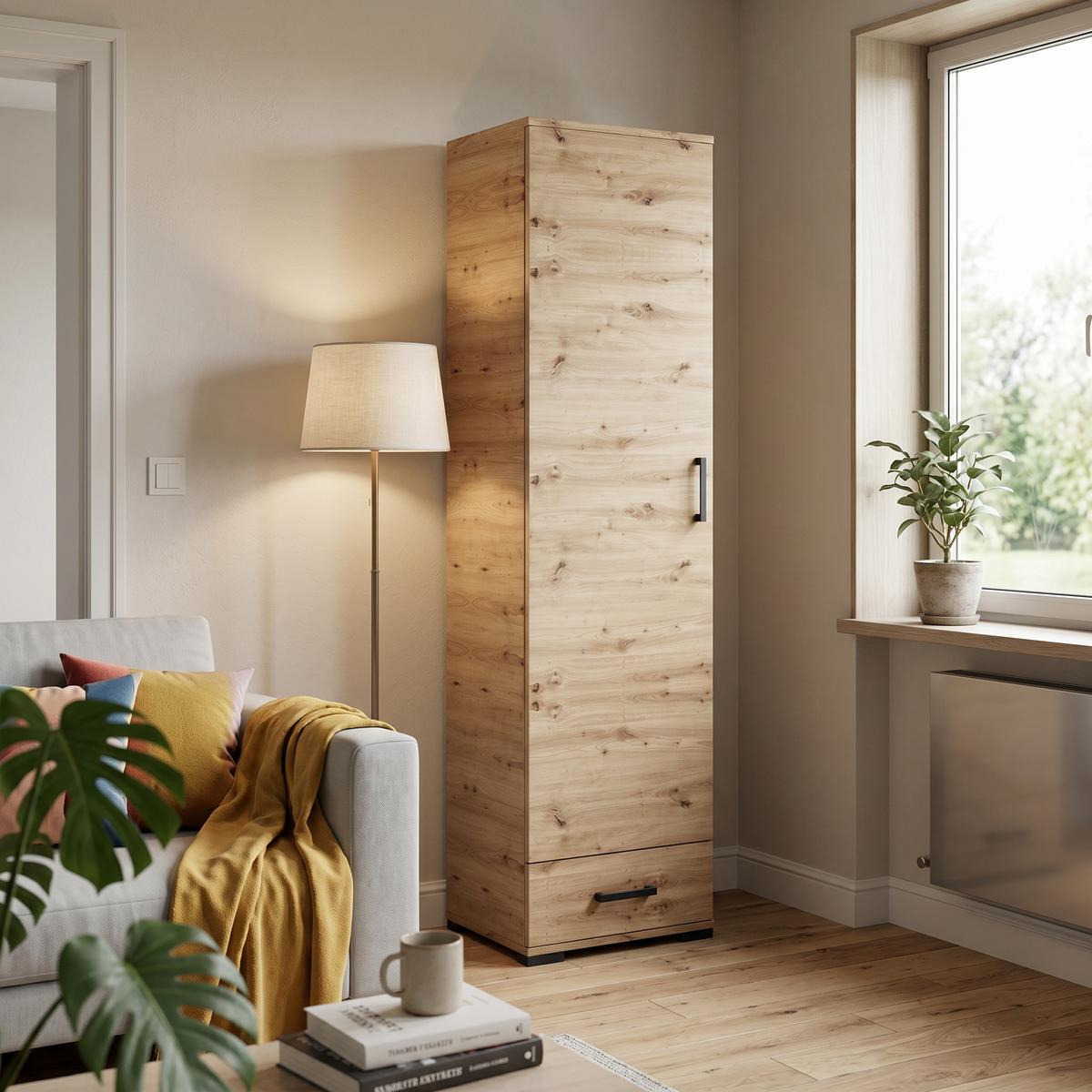 DREHTÜRENSCHRANK ALBANO 50/186/40cm 1-türig Eiche Artisan - Eiche Artisan, Holzwerkstoff (50/186/40cm) - MASSENO