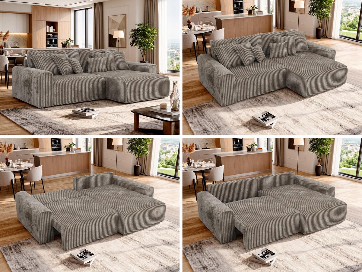ECKSOFA ELARA L Hellbraun Cord - Hellbraun/Schwarz, Kunststoff/Textil (278/192cm) - MKS