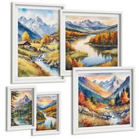 BILDER SET 5er Set - 50x50 cm & 20x30 cm & 40x60 cm Weißer Rahmen - Nachthimmel, Berge, Winter, Weltraum - Weiß, Kunststoff (40/60cm) - TULUP