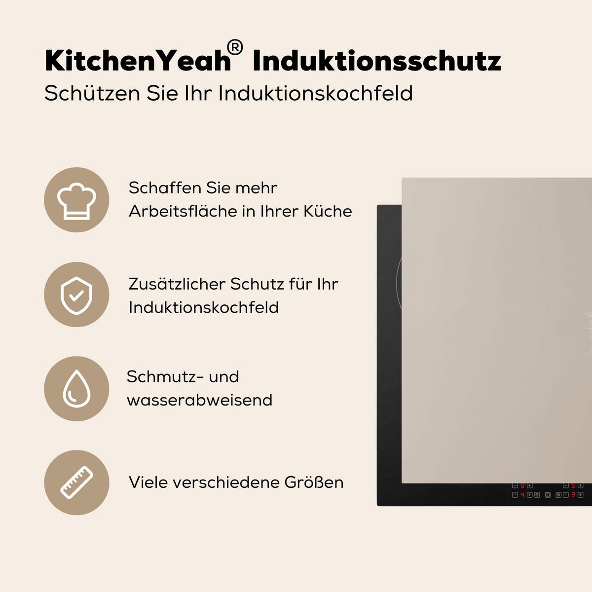 HERDABDECKPLATTE Pampasgras - Federn - Pastell - Weiß Herdabdeckung Induktionsfeld 70x52 cm - Creme, Kunststoff (70/52/0.2cm) - MuchoWow