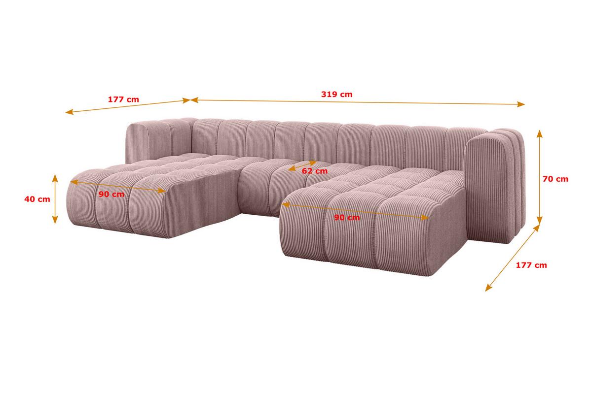 WOHNLANDSCHAFT modulares Sofa Joren-U1 - 319x177x70 cm Rosa - Rosa, Holzwerkstoff/Textil (319/70/177cm) - ALTDECOR