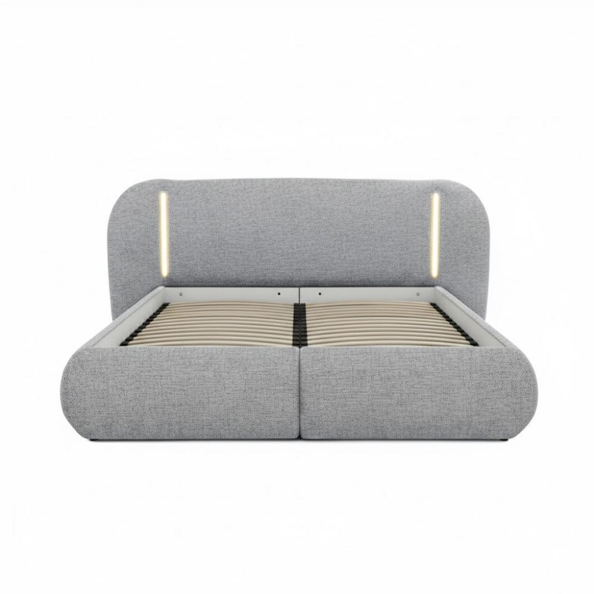 POLSTERBETT Corfu mit LED-Beleuchtung, mit Bettkasten, rundliche Formen, 140x200, Hellgrau - Hellgrau, Textil/Metall (140/200cm) - Beautysofa