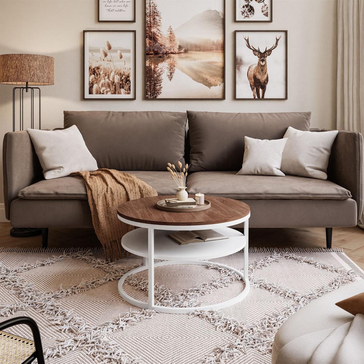 COUCHTISCH CIRI SLIM mit Regal Eichenholz Sterling - Weiß, Holzwerkstoff (60/60/42cm) - Lookway