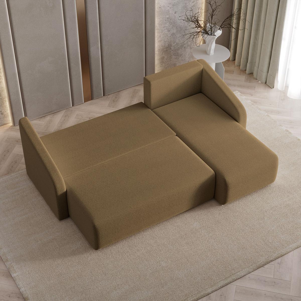 ECKSOFA MARELLO Orange Boucle-Stoff mit Schlaffunktion - Orange, Holz (220/143cm) - MASSENO