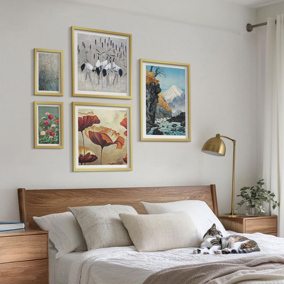 BILDER SET 5er Set - 50x50 cm & 20x30 cm & 40x60 cm Goldrahmen - Tropische Pflanzen, Pflanzenliebhaberin - Goldfarben, Kunststoff (40/60cm) - TULUP
