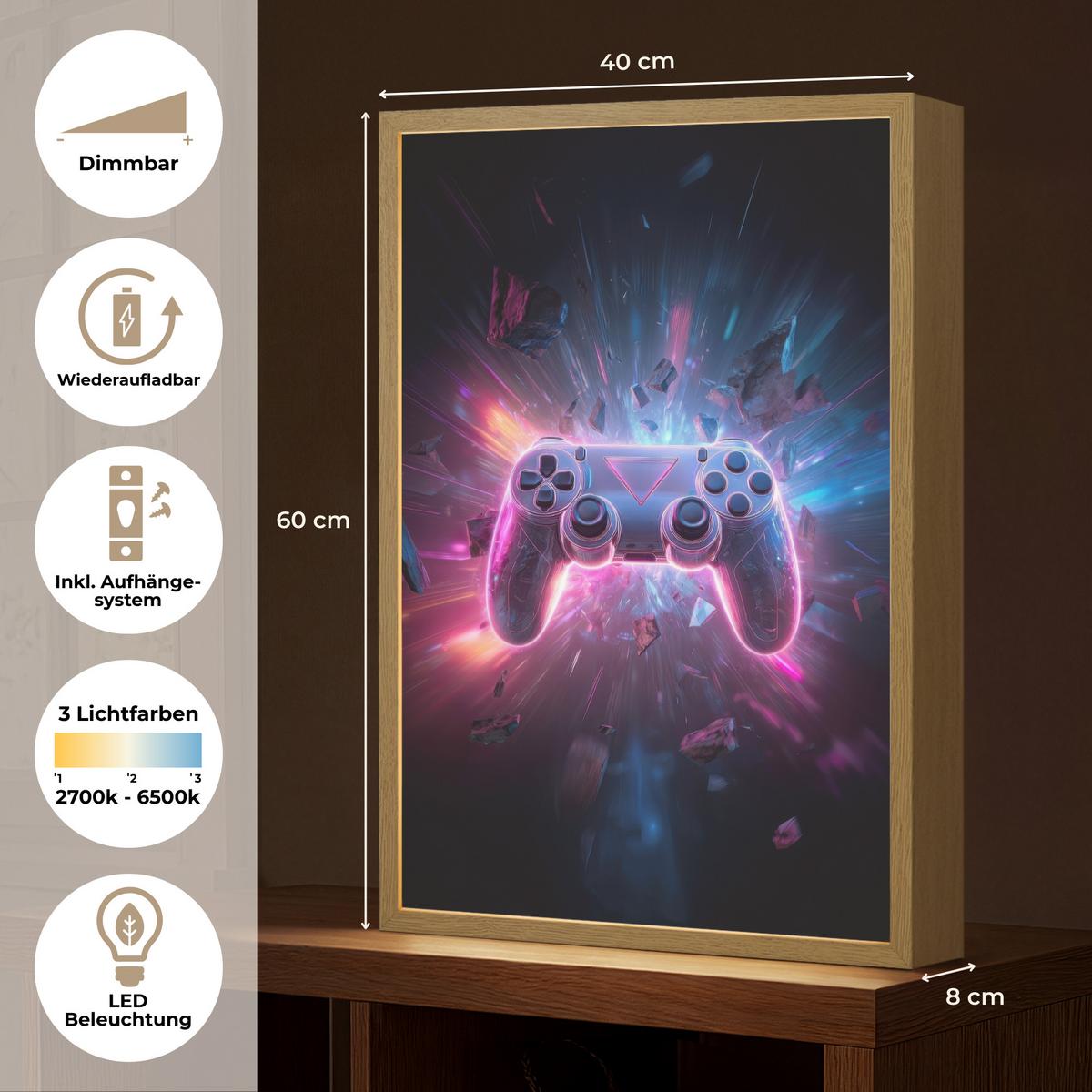 NACHTTISCHLAMPE MIT AKKU Controller - Neon - Explosion - Abstrakt 40x60 cm - Violett, Holzwerkstoff (8/40/60cm) - OnlyWow