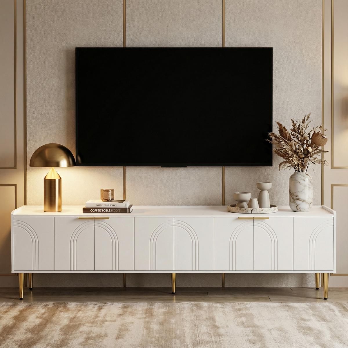TV-LOWBOARD 170 cm in Weiß & Gold Design - Braun, Holzwerkstoff (170/48/35cm) - Urban Meuble