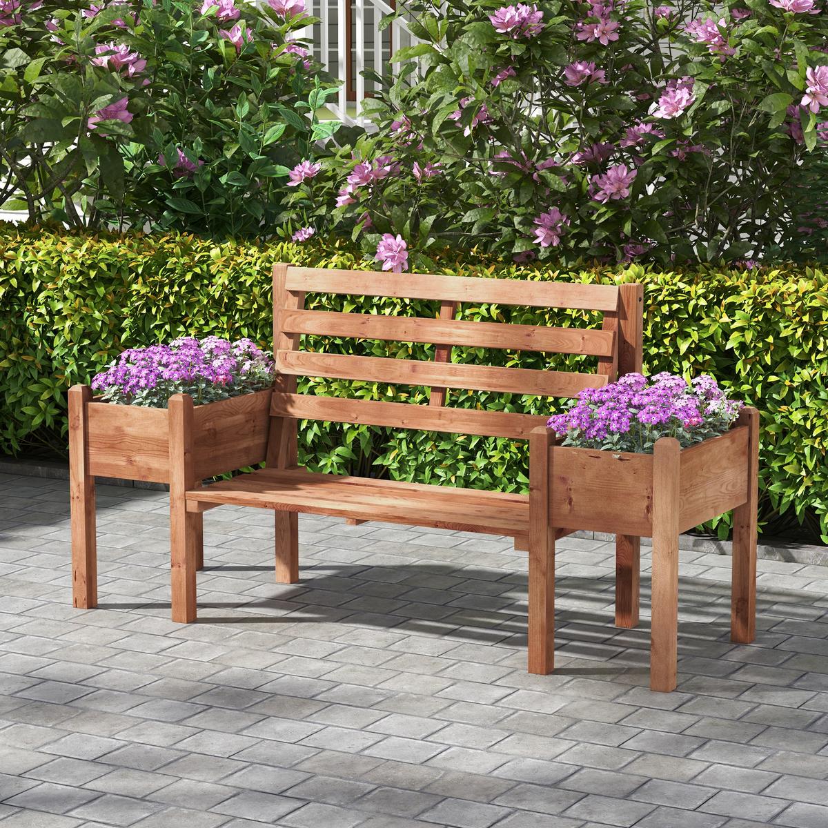 GARTENBANK, 2-Sitzer, Holzbank, mit Blumenkasten, für Garten, Terrasse, Dunkelbraun - Braun, Holz (59/95/184cm) - Outsunny