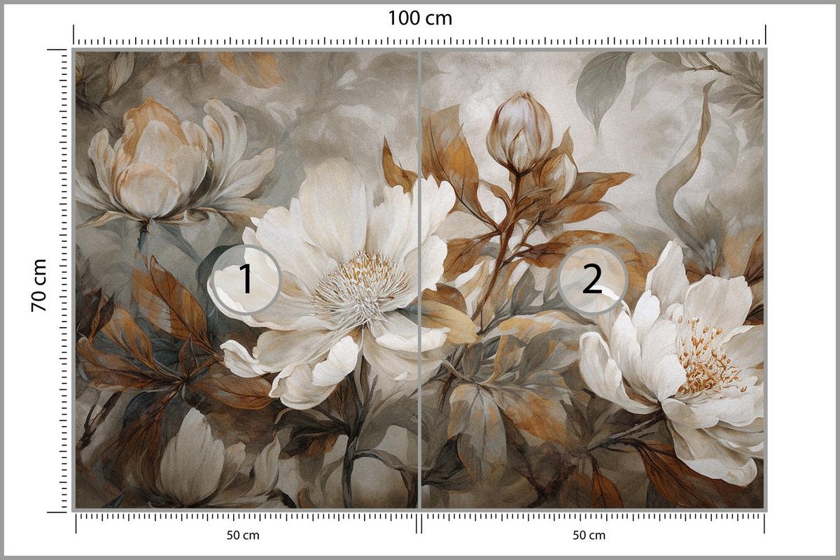 FOTOTAPETE für Wohnzimmer Blätter Abstrakte Blüten Pflanzen Retro 100x70 - Grau, Papier (100/70cm) - Muralo