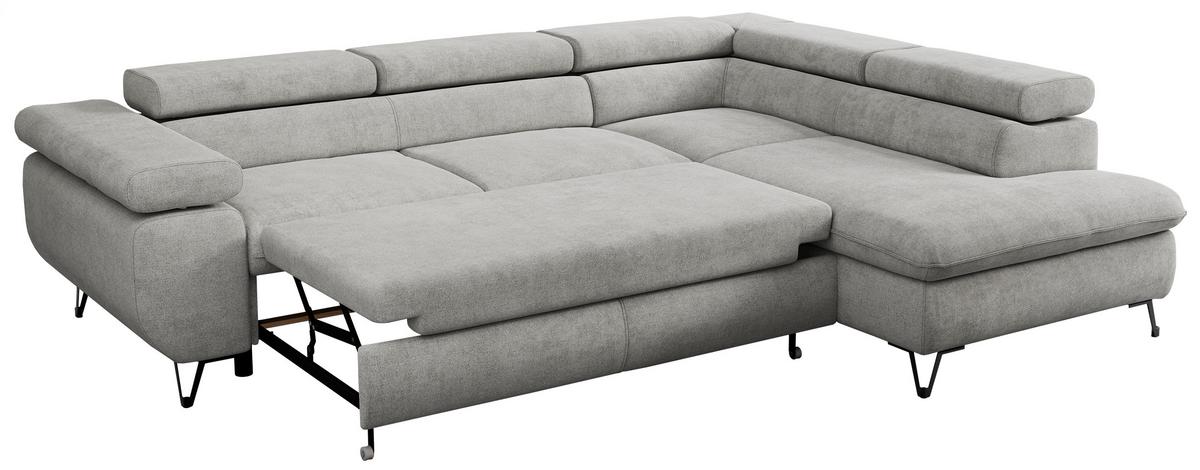ECKSOFA PEDRO L Hellgrau Struktur - Rechts Seite - Hellgrau/Schwarz, Textil/Metall (273/208cm) - MKS