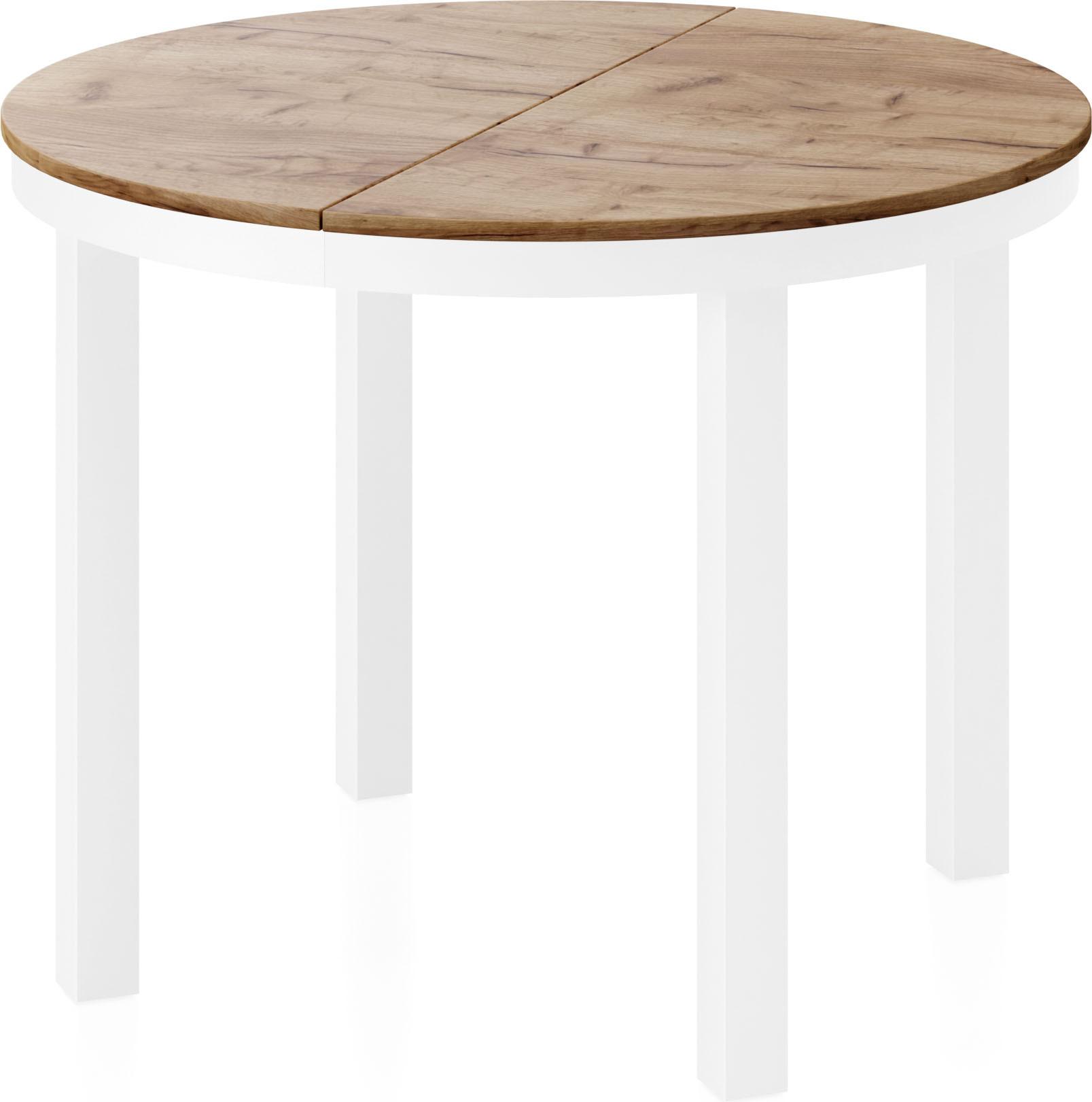 ESSTISCH Rowan Weiß runder ausziehbarer, Craft Eiche 100-176/100/76 cm - Eiche Wotan/Weiß, Holzwerkstoff/Metall (100/176/76cm) - WFL GROUP