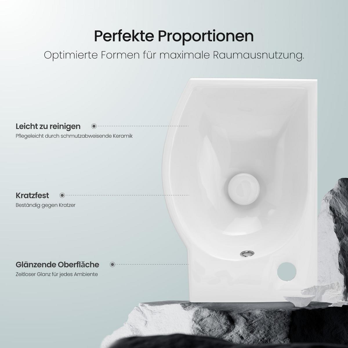 WASCHBECKEN Keramik Bauchform Hahnloch rechts Weiß 40,5 / 28 / 14 cm - Weiß, Keramik (40.5/14/28cm) - EMKE