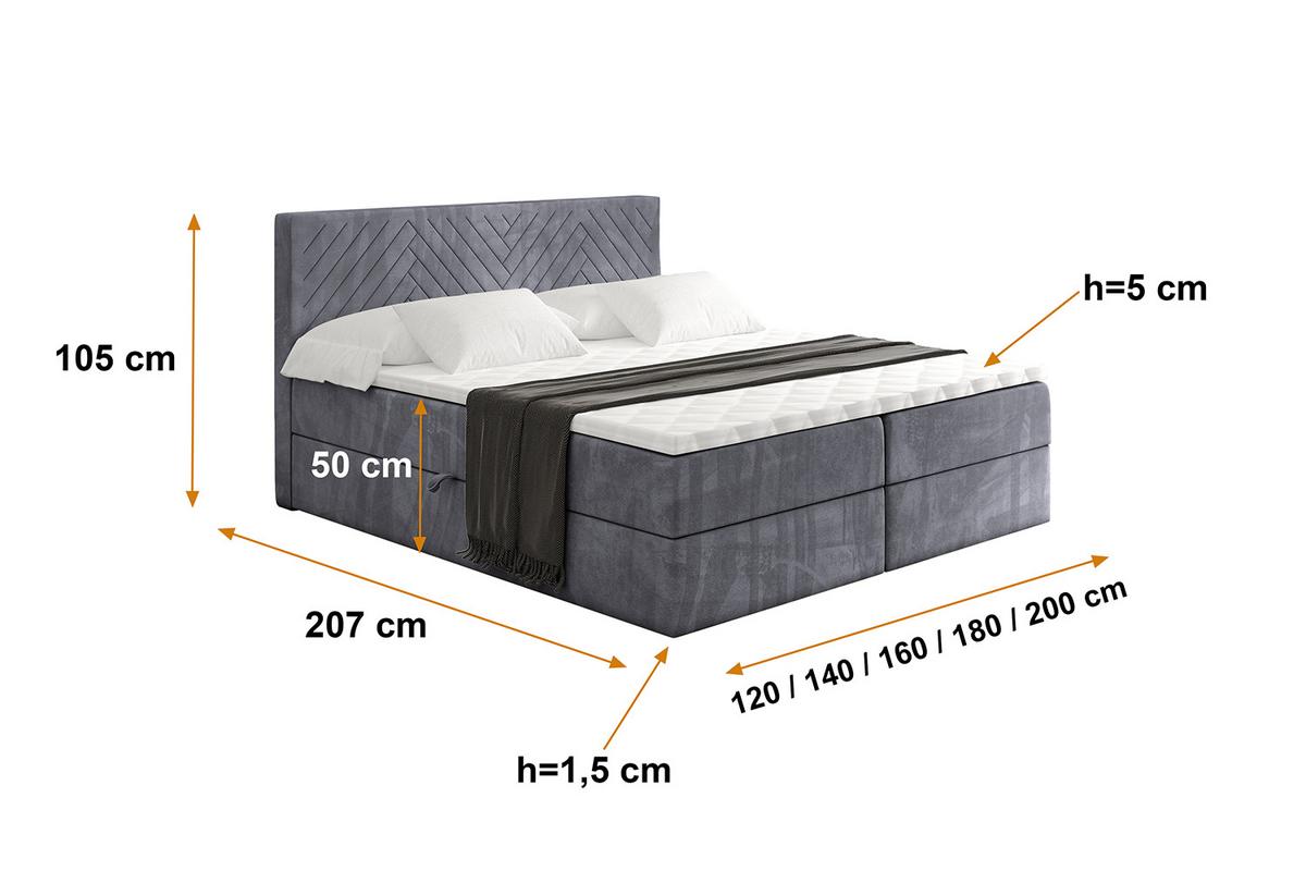 BOXBETT mit Matratze H3 und Lattenrost - VEXA - 180x200 - Dunkelgrau Casablanca - Dunkelgrau, Holzwerkstoff/Kunststoff (180/200cm) - ALTDECOR