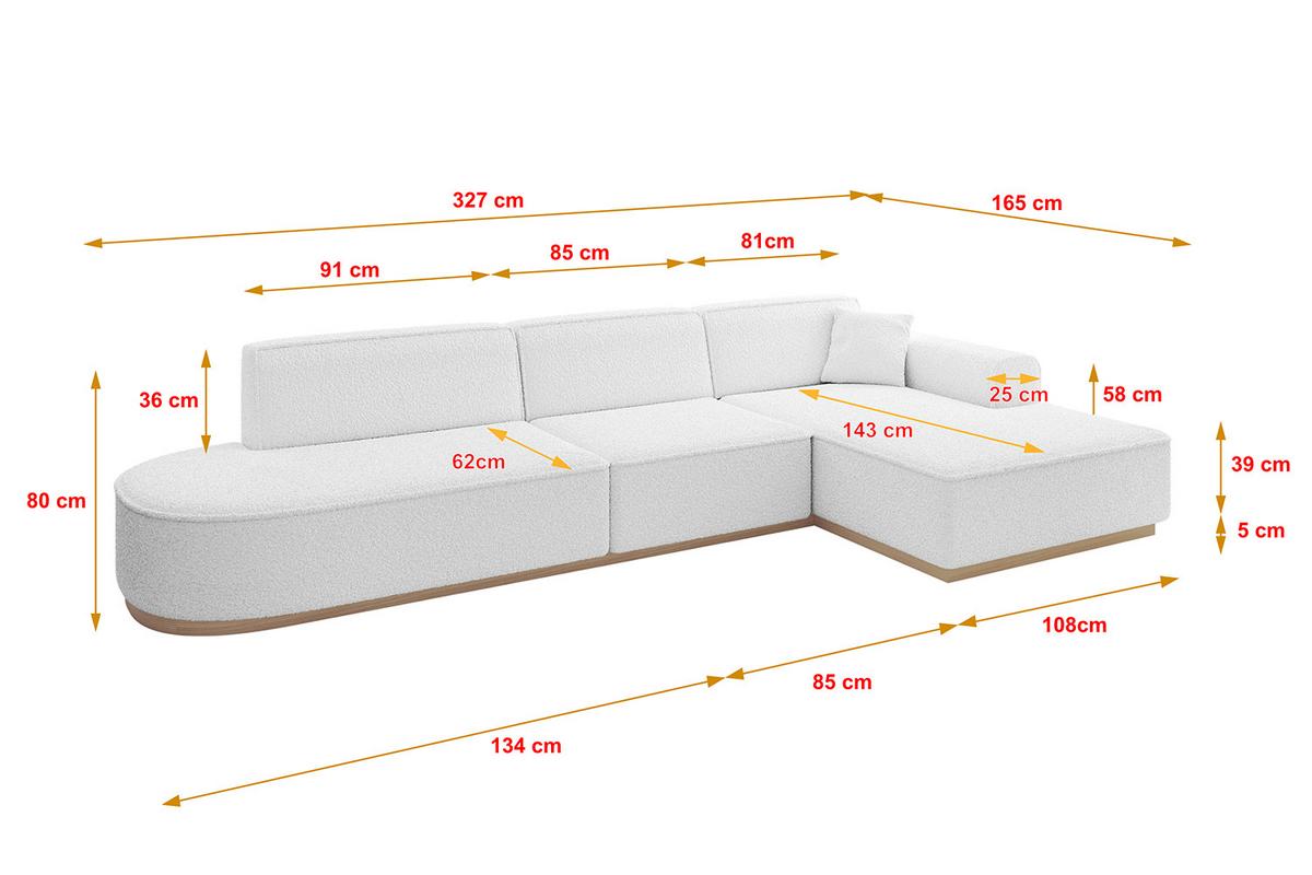 ECKSOFA Ottomane Rechts IREA-L2 - 327x165x80 cm Weiß - Weiß, Holzwerkstoff/Textil (327/165cm) - ALTDECOR