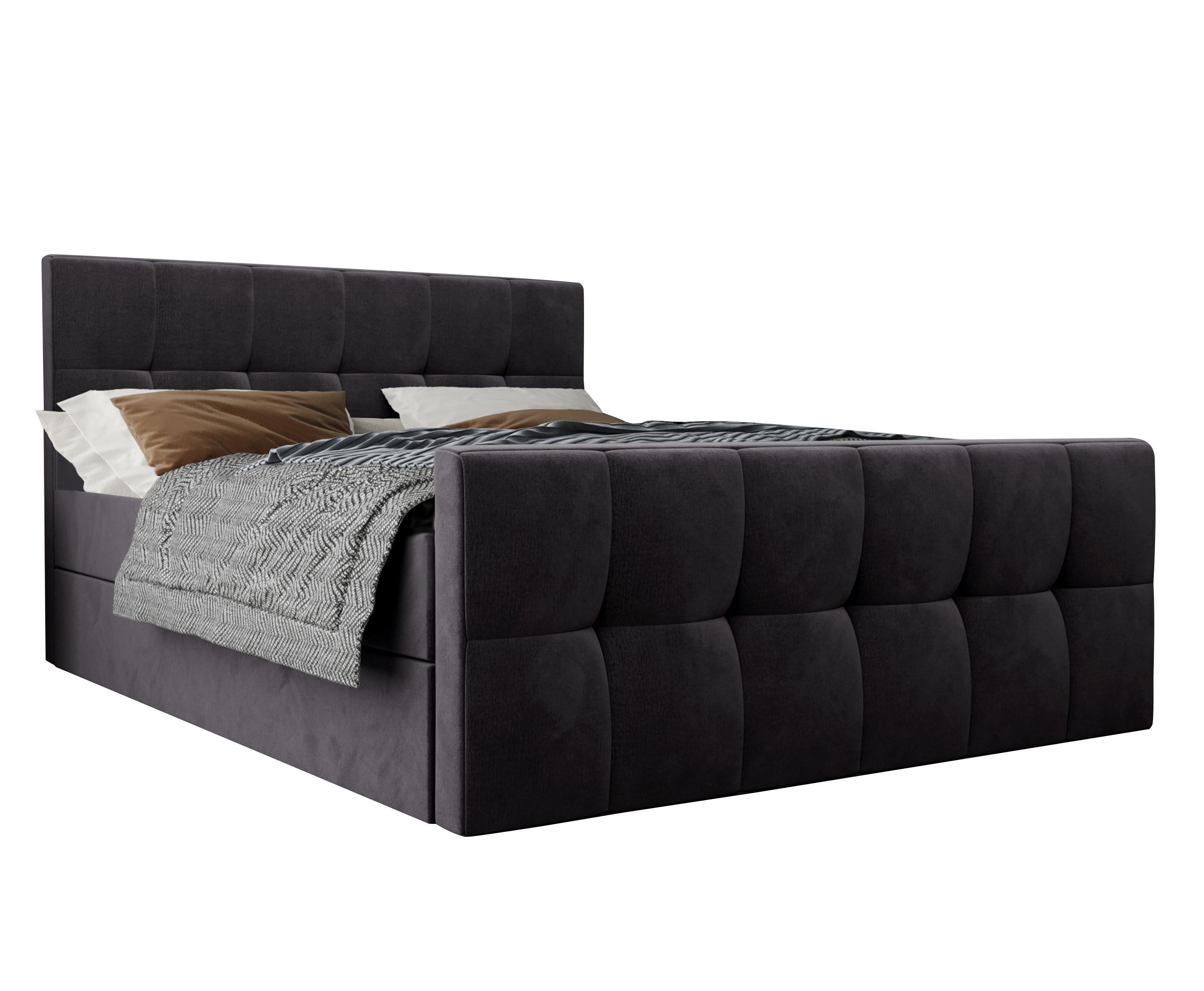 BOXBETT Settlio 140/200 cm in Grau – mit Bettkasten + TOPPER - Schwarz/Grau, Holz/Holzwerkstoff (140/200cm) - AX Living